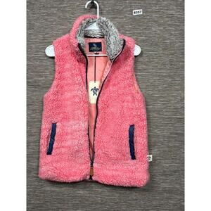 Simply Southern Vest Womens Small Pink Sherpa Fleece Zip Lined Pockets Collared